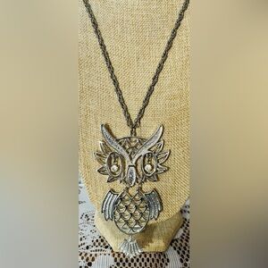 Vintage Silver Tone Owl Chain Necklace Large